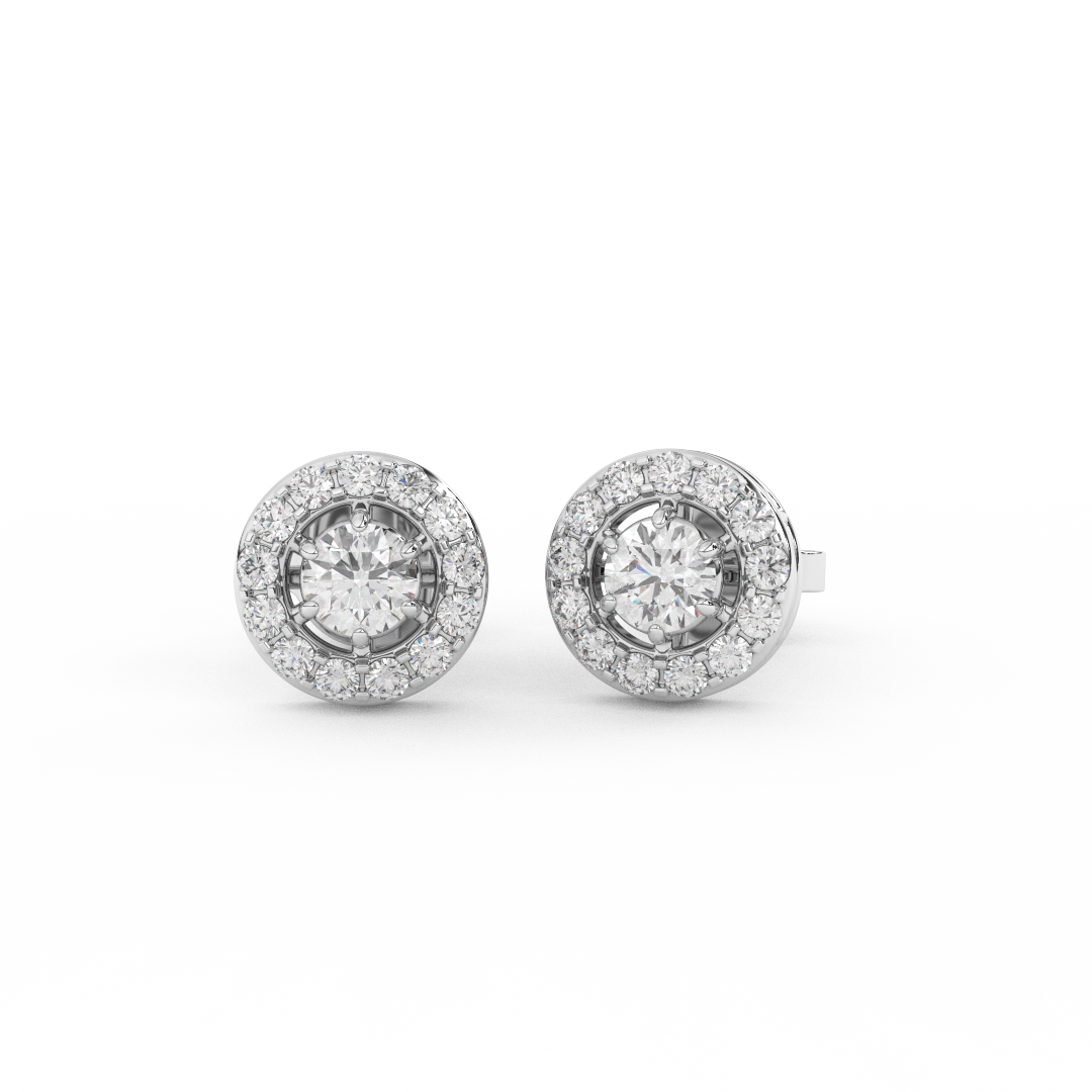 5/9 Cttw Round Cut Certified Natural Diamond Stud Halo Earrings | 14kt Gold