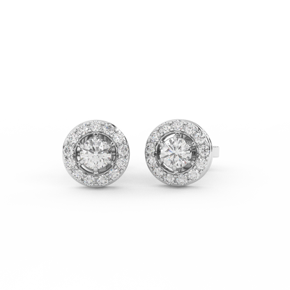 5/9 Cttw Round Cut Certified Natural Diamond Stud Halo Earrings | 14kt Gold