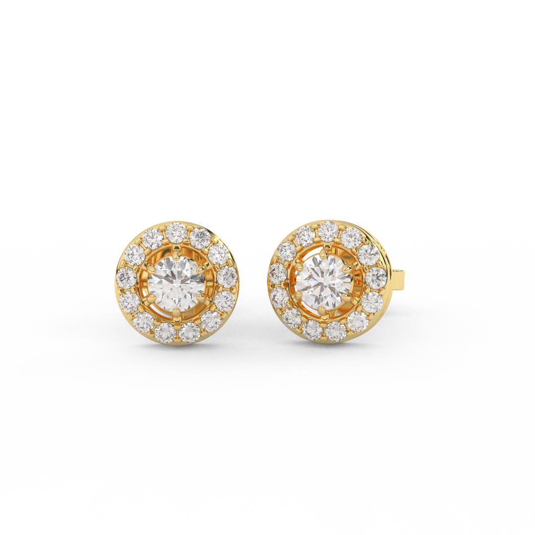 5/9 Cttw Round Cut Certified Natural Diamond Stud Halo Earrings | 14kt Gold