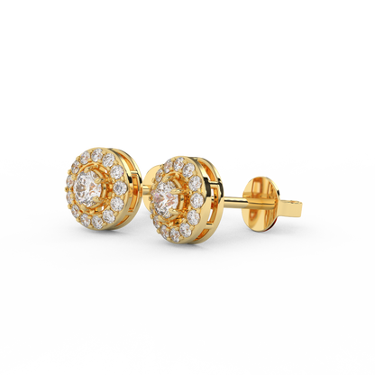 5/9 Cttw Round Cut Certified Natural Diamond Stud Halo Earrings | 14kt Gold