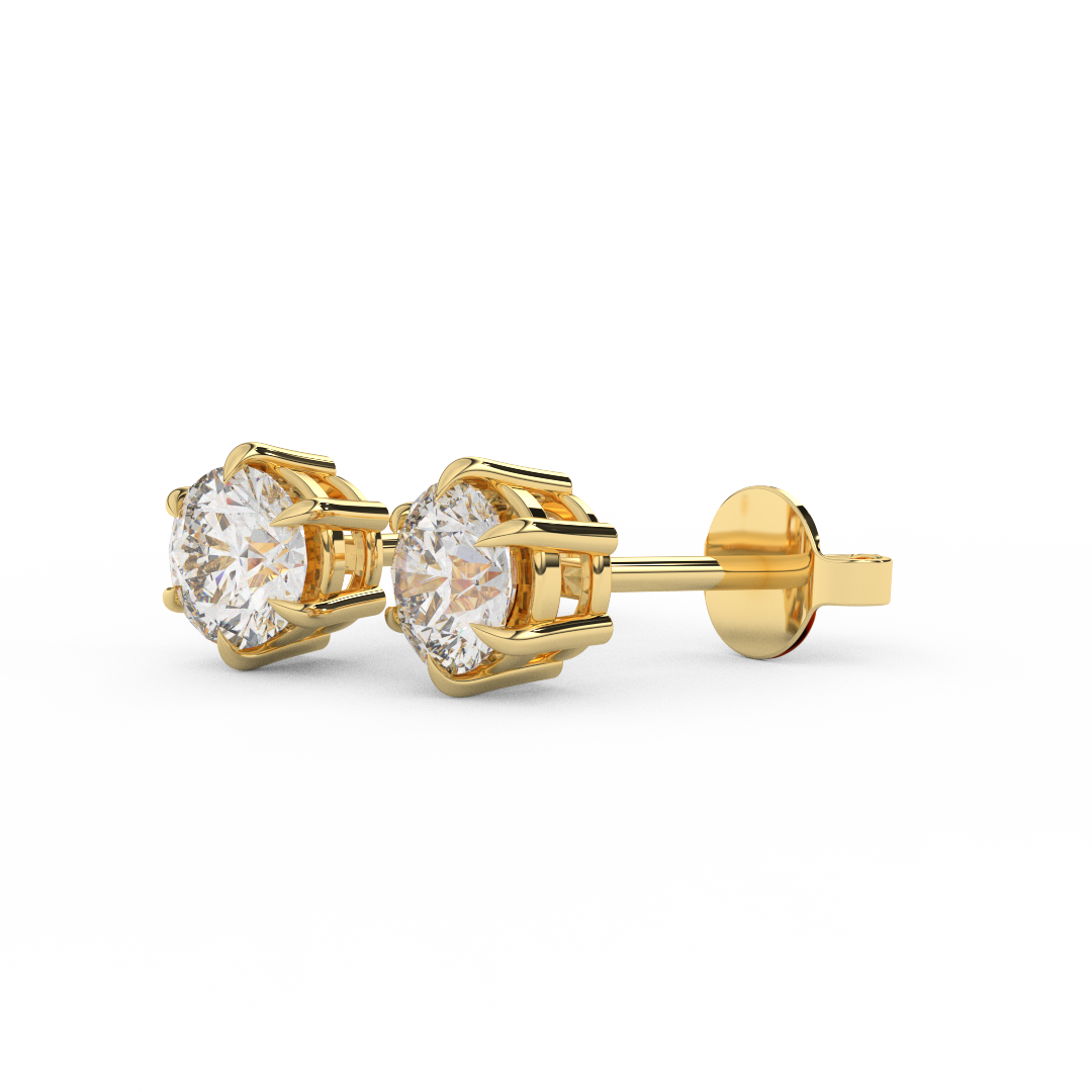 1 1/7 Cttw Round Cut Certified Natural Diamond Solitaire Stud Earrings | 14kt Gold