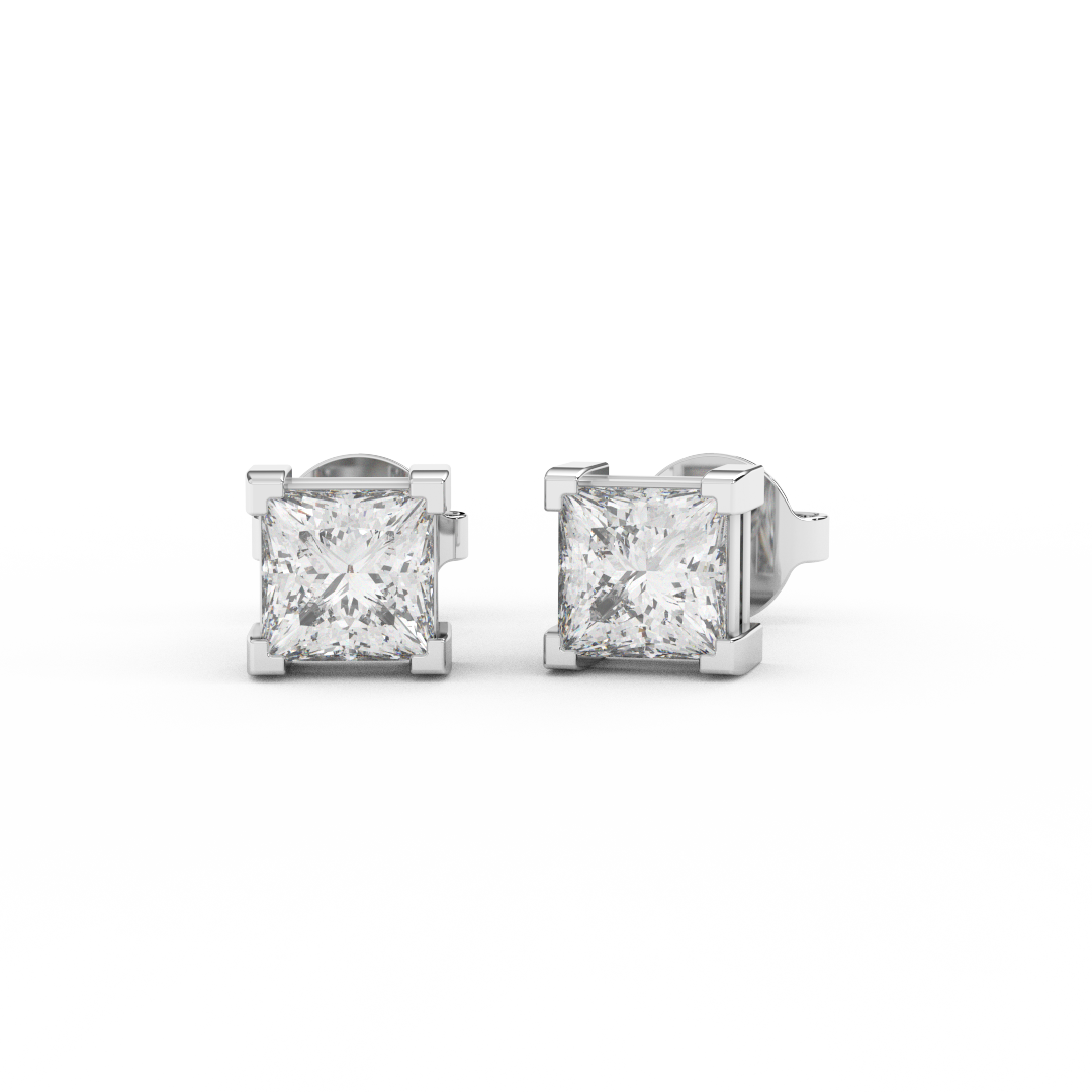 1.00 Cttw Princess Cut Certified Natural Diamond Stud Earrings | 14kt Gold