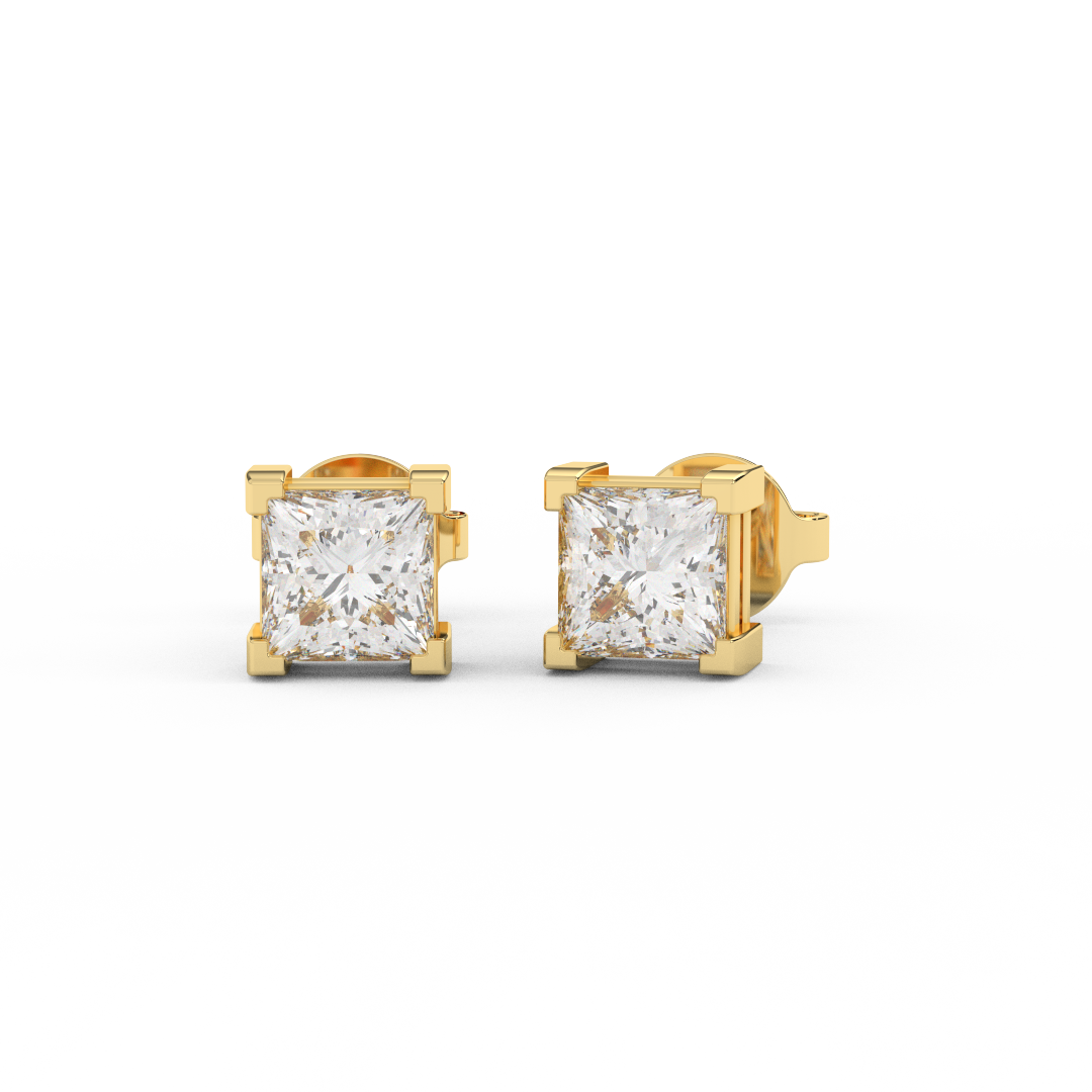 1.00 Cttw Princess Cut Certified Natural Diamond Stud Earrings | 14kt Gold