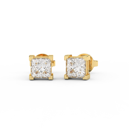 1.00 Cttw Princess Cut Certified Natural Diamond Stud Earrings | 14kt Gold