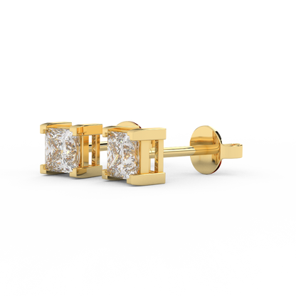 1.00 Cttw Princess Cut Certified Natural Diamond Stud Earrings | 14kt Gold