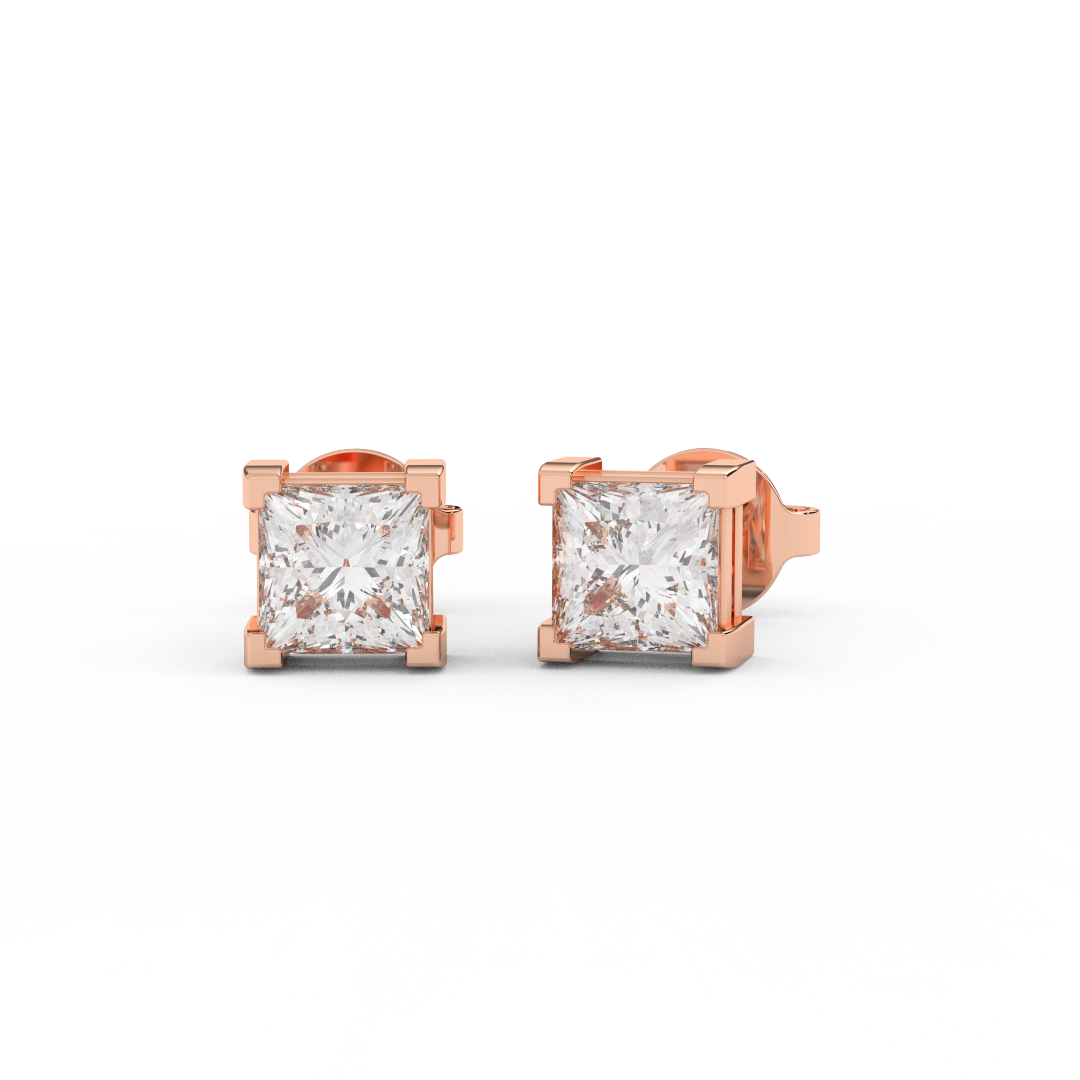 1.00 Cttw Princess Cut Certified Natural Diamond Stud Earrings | 14kt Gold