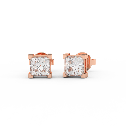 1.00 Cttw Princess Cut Certified Natural Diamond Stud Earrings | 14kt Gold