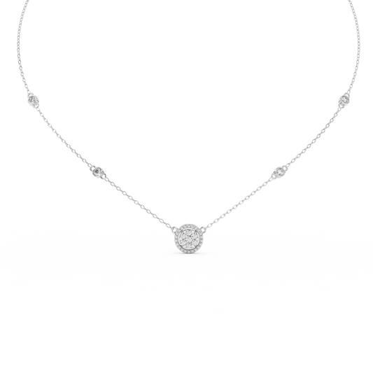 0.57 Cttw Round Cut Halo Diamond Necklace, Dainty Pave Halo Pendant, perfect for weddings, bridesmaid gifts, anniversaries, and Mother's Day. Ideal gifts for her.