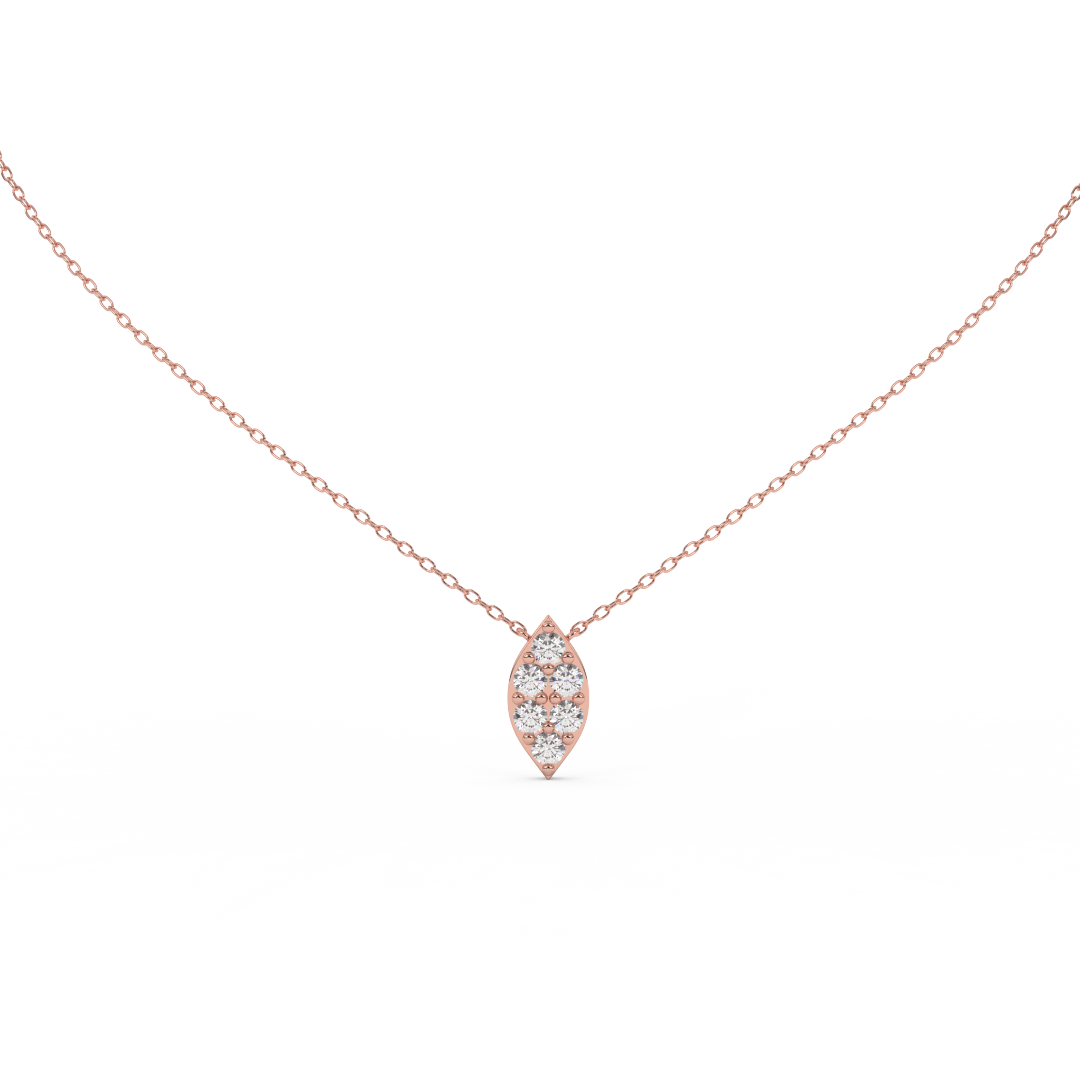 0.56 Cttw Round Cut Natural Diamond Pendant Necklace for Women | 14K Rose, White, and Yellow Gold | Marquise Leaf Design - Perfect Gift for Her