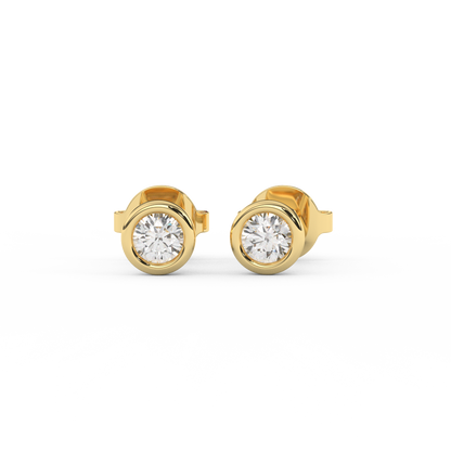 1/5 Cttw Round Cut Certified Natural Diamond Bezel-Set Stud Earrings | 14kt Gold