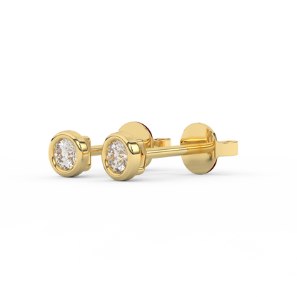 1/5 Cttw Round Cut Certified Natural Diamond Bezel-Set Stud Earrings | 14kt Gold