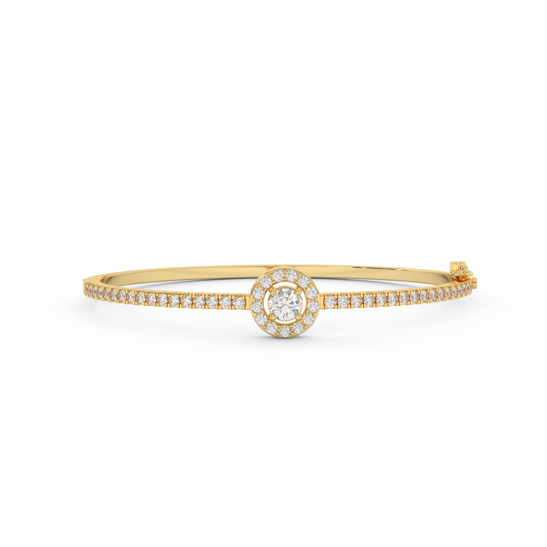 1 2/7 Cttw Certified Diamond Pave-Set Halo Bangle Bracelet In 14KT Gold