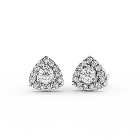 4/7 Cttw Round Cut Certified Natural Diamond Triangle Halo Stud Earrings | 14kt Gold