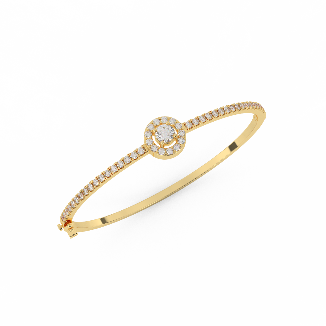 1 2/7 Cttw Certified Diamond Pave-Set Halo Bangle Bracelet In 14KT Gold