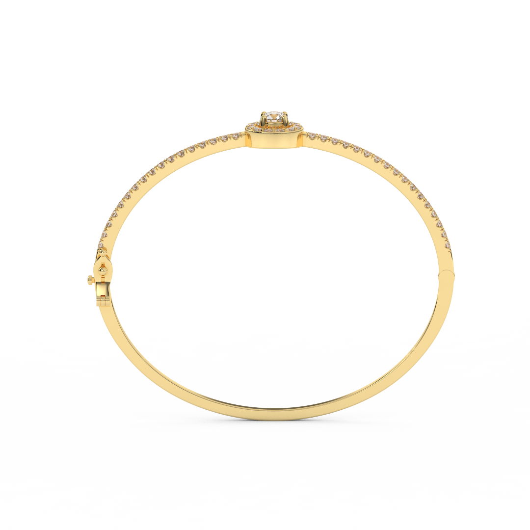 1 2/7 Cttw Certified Diamond Pave-Set Halo Bangle Bracelet In 14KT Gold