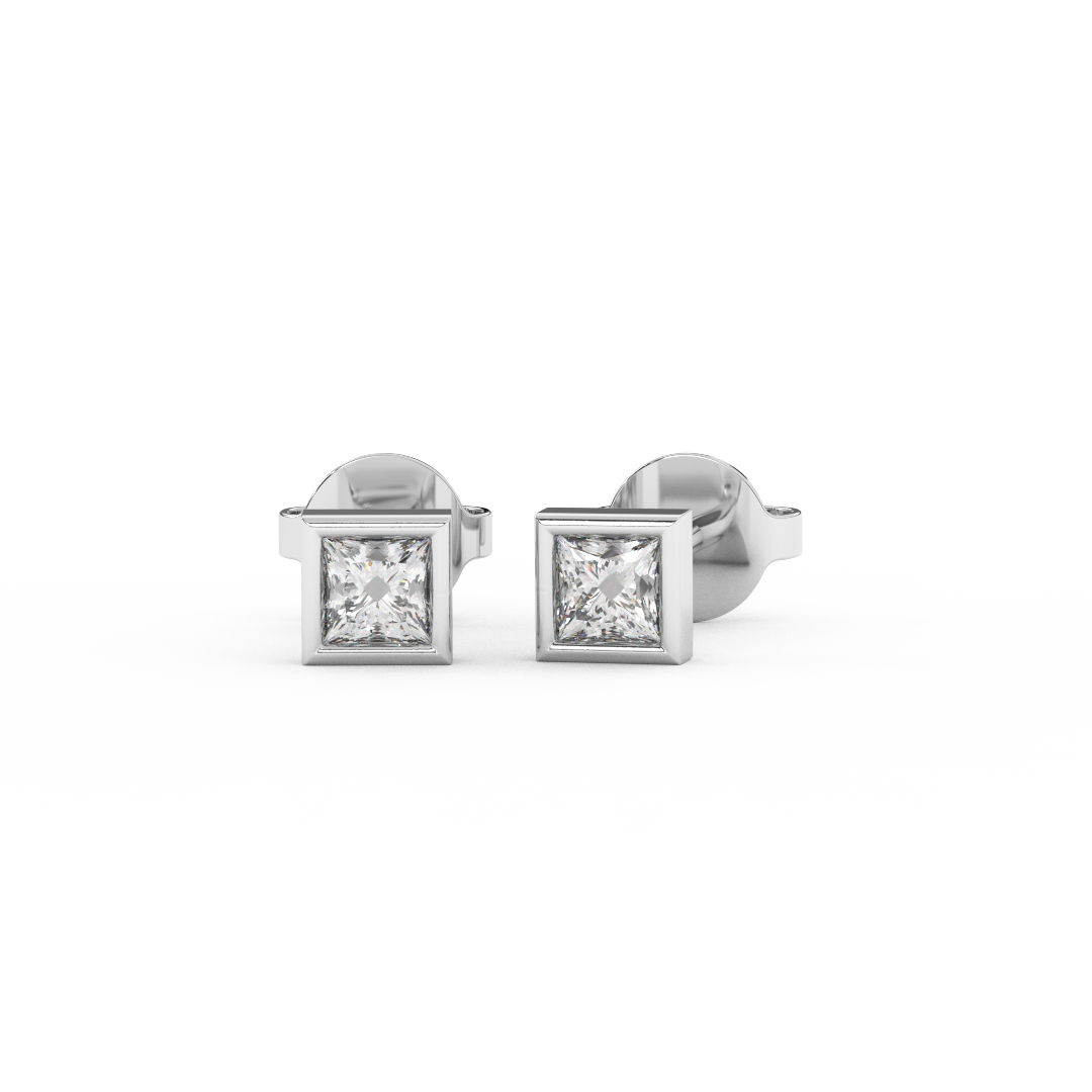 1/6 Cttw Princess Cut Natural Diamond Stud Earrings | 14kt Gold