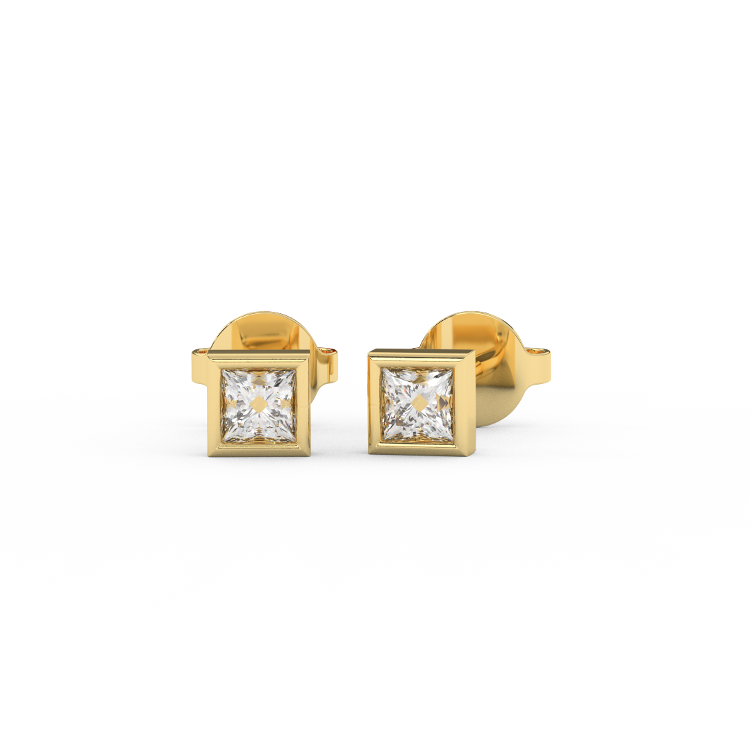 1/6 Cttw Princess Cut Natural Diamond Stud Earrings | 14kt Gold