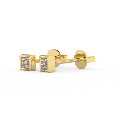 1/6 Cttw Princess Cut Natural Diamond Stud Earrings | 14kt Gold