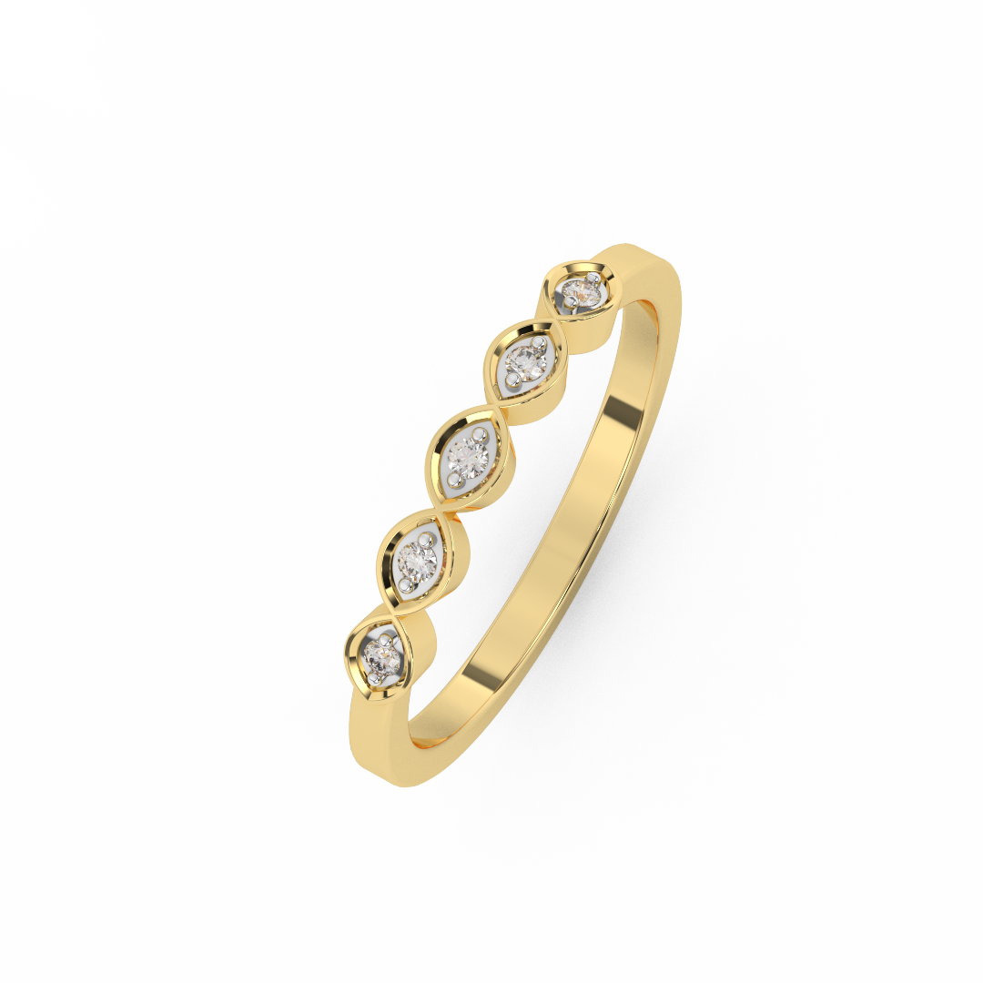 Certified Natural Diamond Ring 0.05 Cttw Round Brilliant Cut | Marquise Matching Design In 14kt Gold