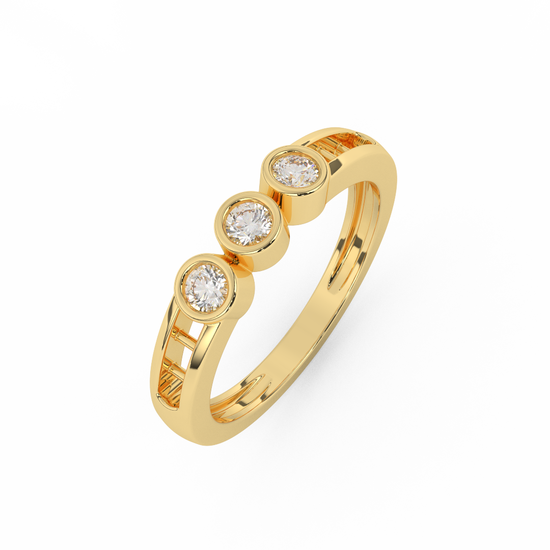 Certified Natural Diamond 1/5 Cttw Three Stone Ring In 14kt Gold - Elegantly Delicate