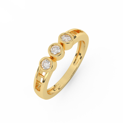 Certified Natural Diamond 1/5 Cttw Three Stone Ring In 14kt Gold - Elegantly Delicate