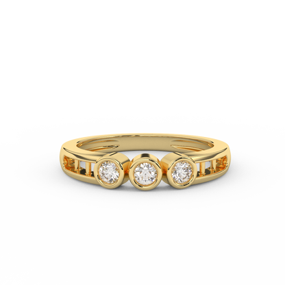 Certified Natural Diamond 1/5 Cttw Three Stone Ring In 14kt Gold - Elegantly Delicate