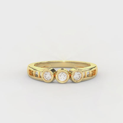 Certified Natural Diamond 1/5 Cttw Three Stone Ring In 14kt Gold - Elegantly Delicate